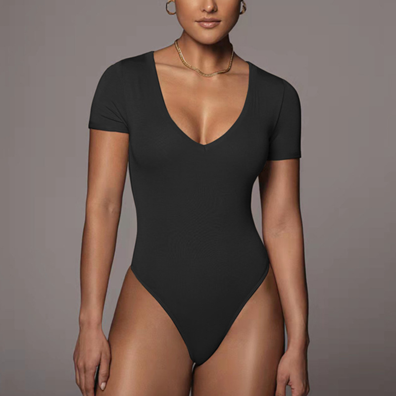 Picture of Bodysuit 2025 summer new European and American foreign trade women's Amazon short sleeve V-neck sexy tight jumpsuit