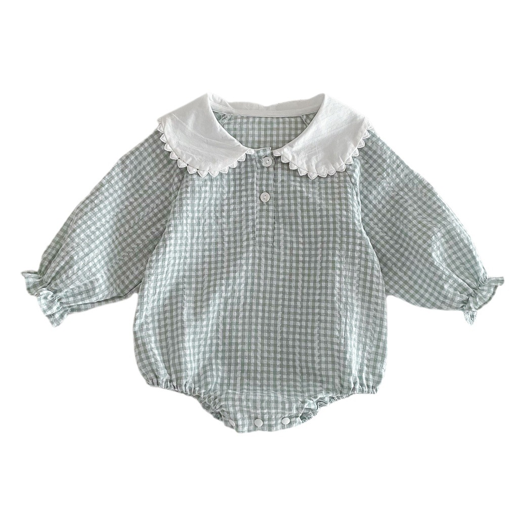 Korean Style Autumn Clothing, New Baby Girl's Baby Doll Collar One-Piece Crawling Suit, Newborn Outing Clothes
