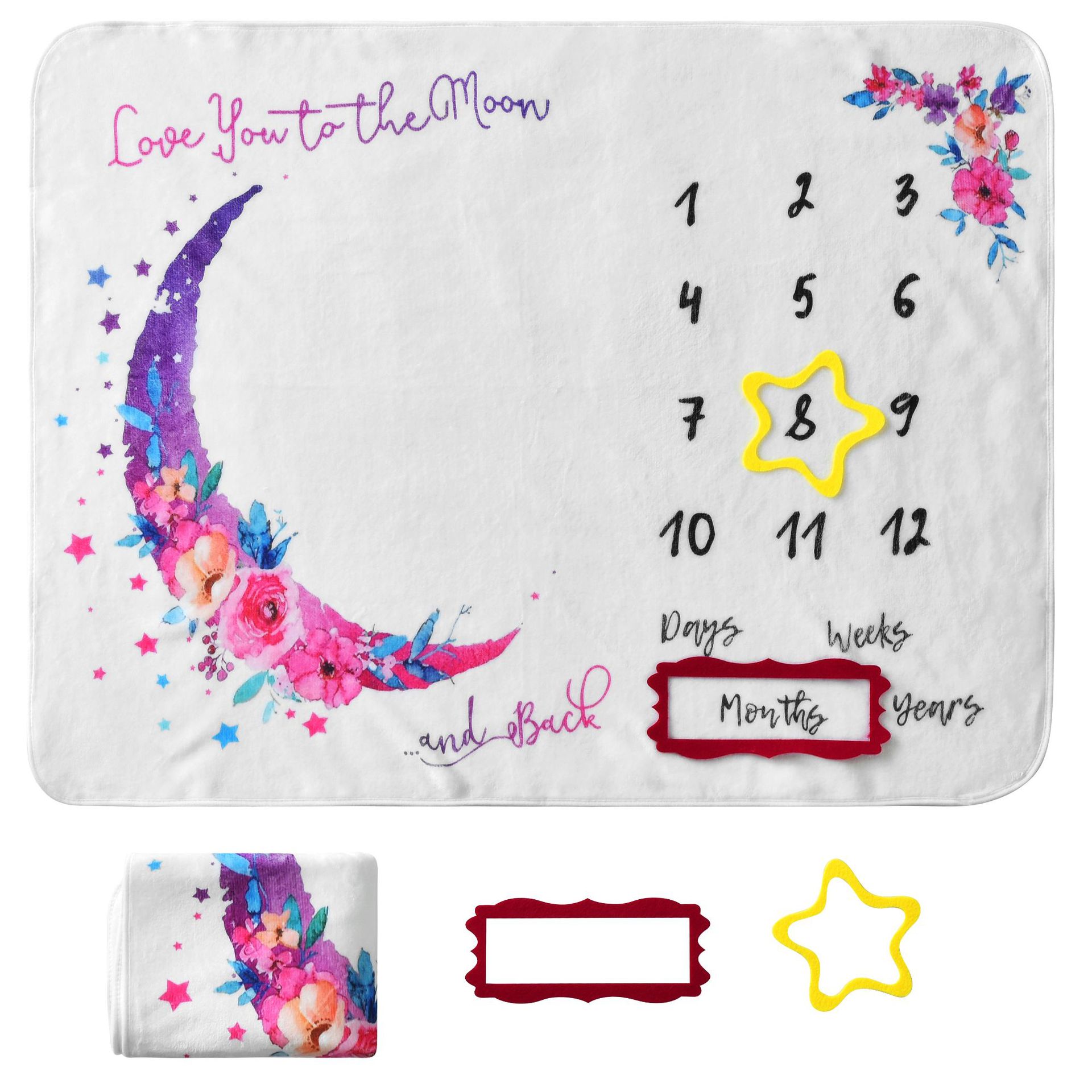 Picture of Baby Milestone Photo Blanket Cute Rabbit Flower Print Blanket Baby Growth Memorial Photo Background Blanket