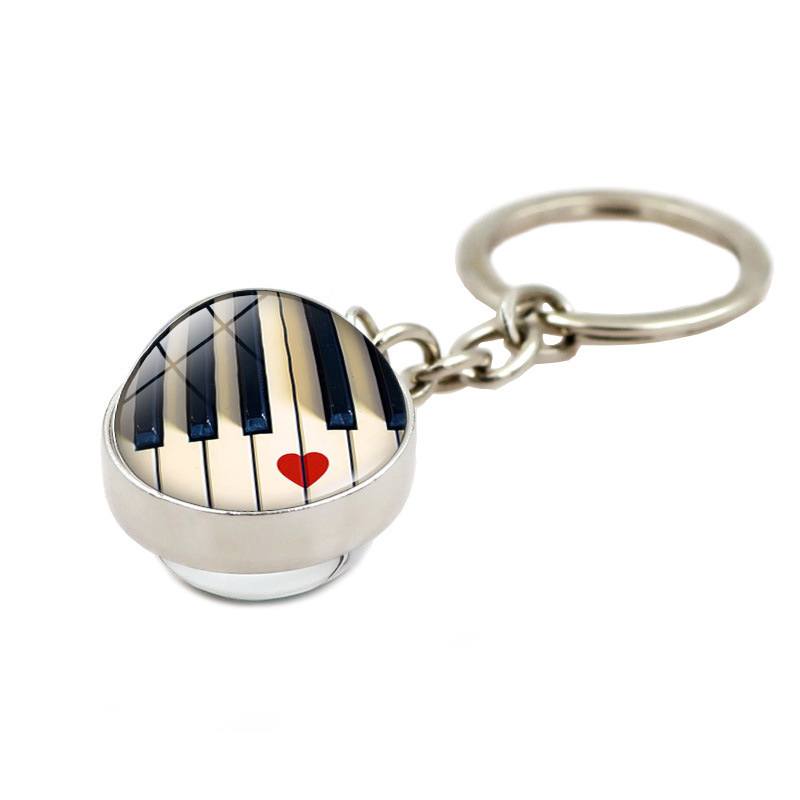 Picture of Music Symbol Piano Keys Time Gem Glass Ball Keychain Pendant Metal Key Chain Creative Small Gift