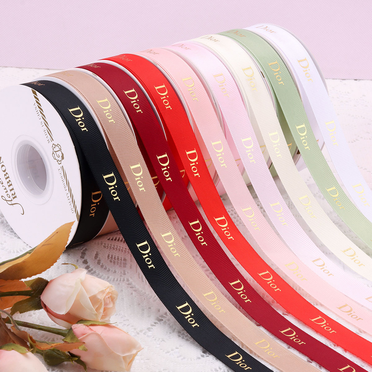 High-end flower bronzing thread ribbon diy gift ribbon ribbon satin polyester cake decorative ribbon ribbon webbing