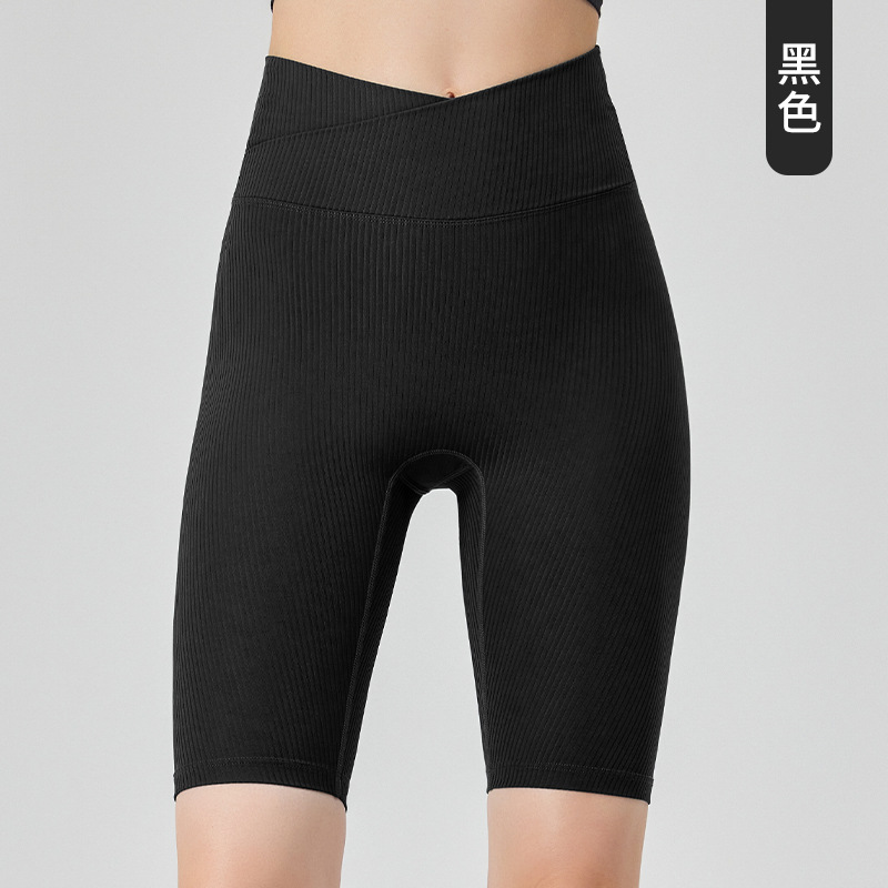 Picture of Cross high waist hip lifting four-quarter pants women's breathable training belly contracting tights yoga sports shorts riding pants