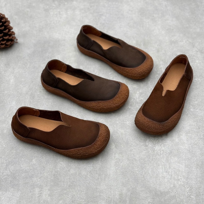 Retro handmade leather closed toe single-layer shoes 24 spring and summer new cotton and linen style simple casual all-match matte cowhide women's shoes