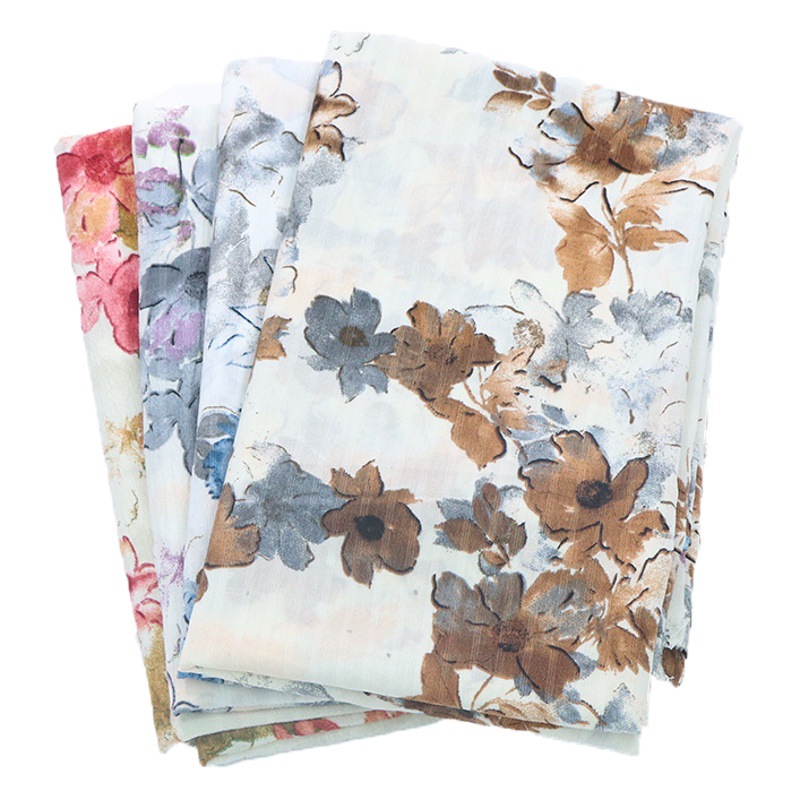Fashion ink printing pattern dress cloth ink painting style high quality three-line plaid fabric