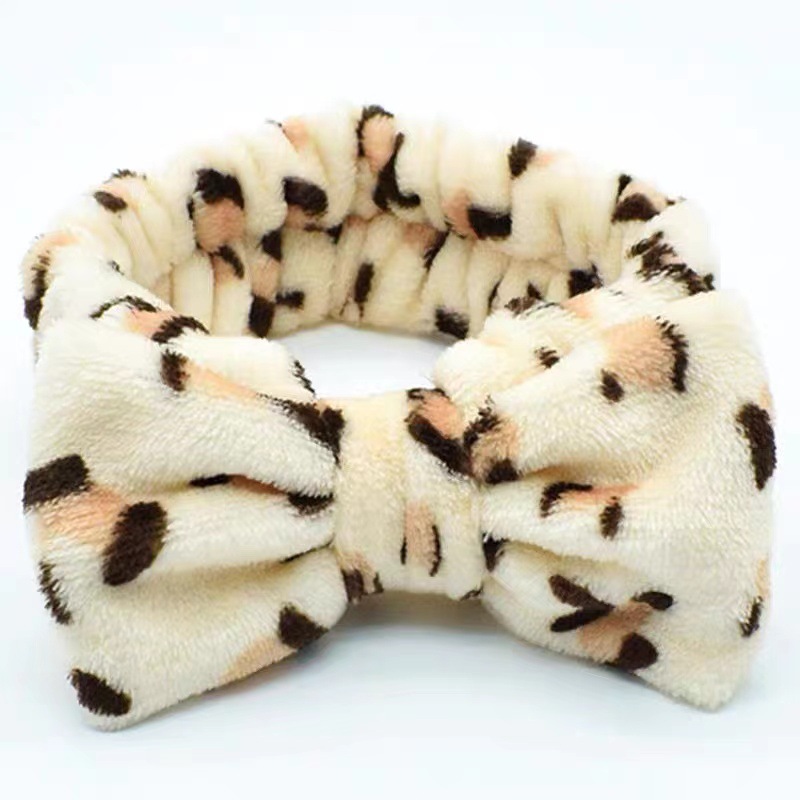 Picture of Korean Style Cute Dot Striped Headband Bow Hair Band Plush Hair Accessories Face Wash Hair Band Makeup Mask