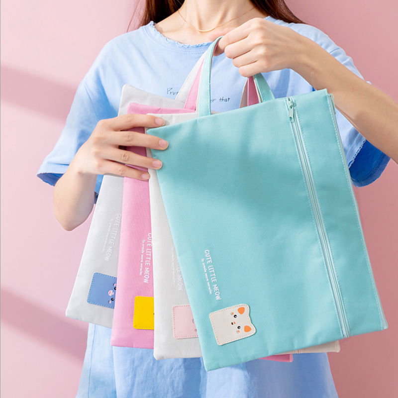 Cute student cartoon portable file bag Oxford cloth A4 double-layer file bag zipper bag information bag tutorial bag
