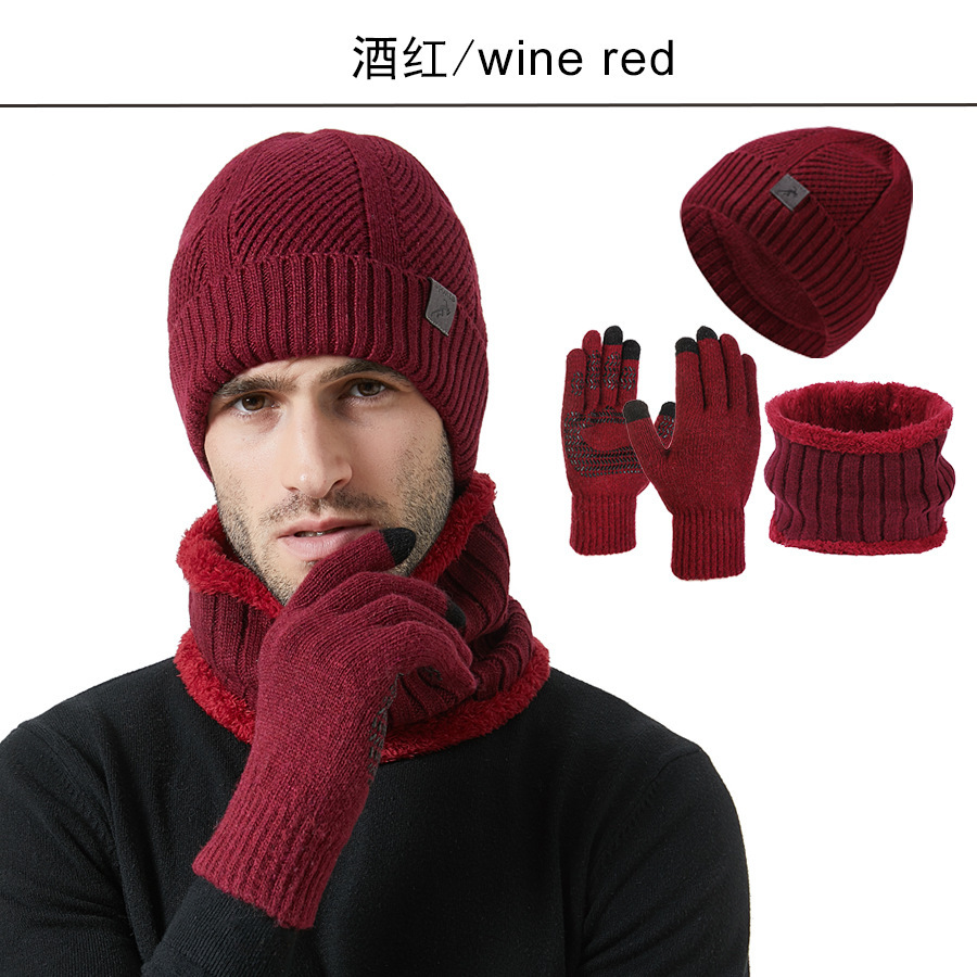 Picture of 2025 New Winter Thickeneded Men's Hat, Scarf and Gloves Three-Piece Cycling Non-Slip Ear Protection Knitted Hat Set
