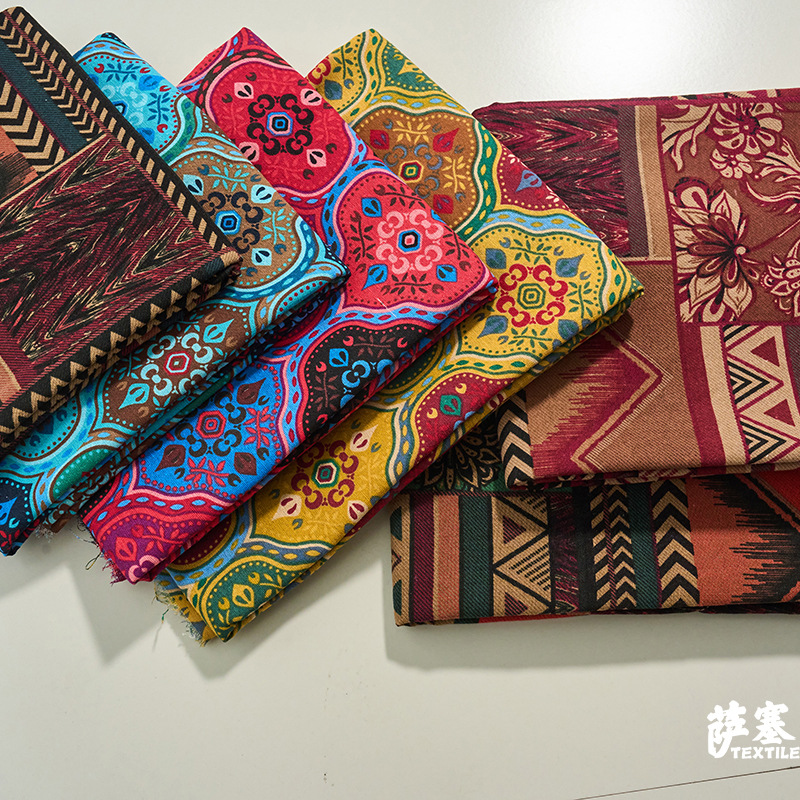 Picture of Hemp cotton digital printed fabric Yunnan Lijiang printed cotton linen fabric ethnic style retro Bohemian fabric