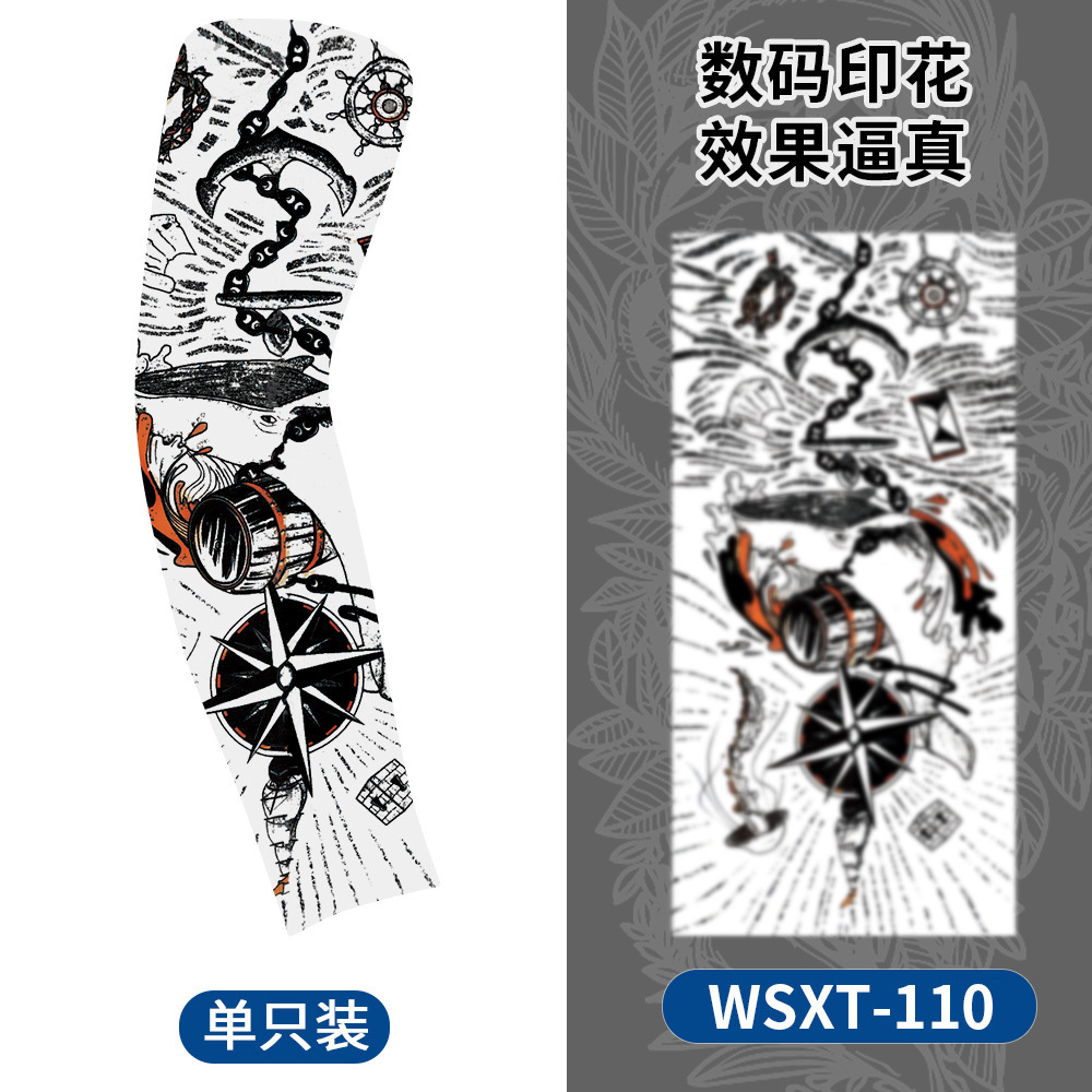 Picture of Summer Riding Sunscreen Tattoo Sleeve Simulation Tattoo Quick-drying Arm Protector Outdoor Sports Sunshade Breathable High Elastic Ice Sleeve