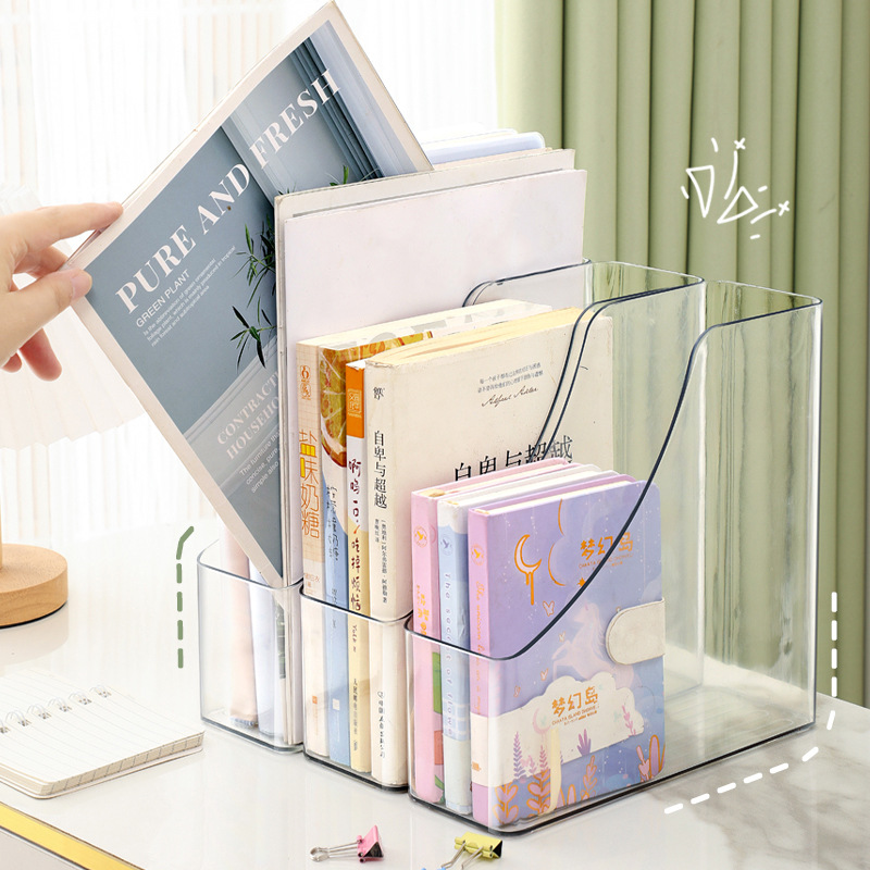 Transparent Desktop File Storage Box Vertical Office Data File Student Bookshelf a4 Paper Basket Book Stand File Rack