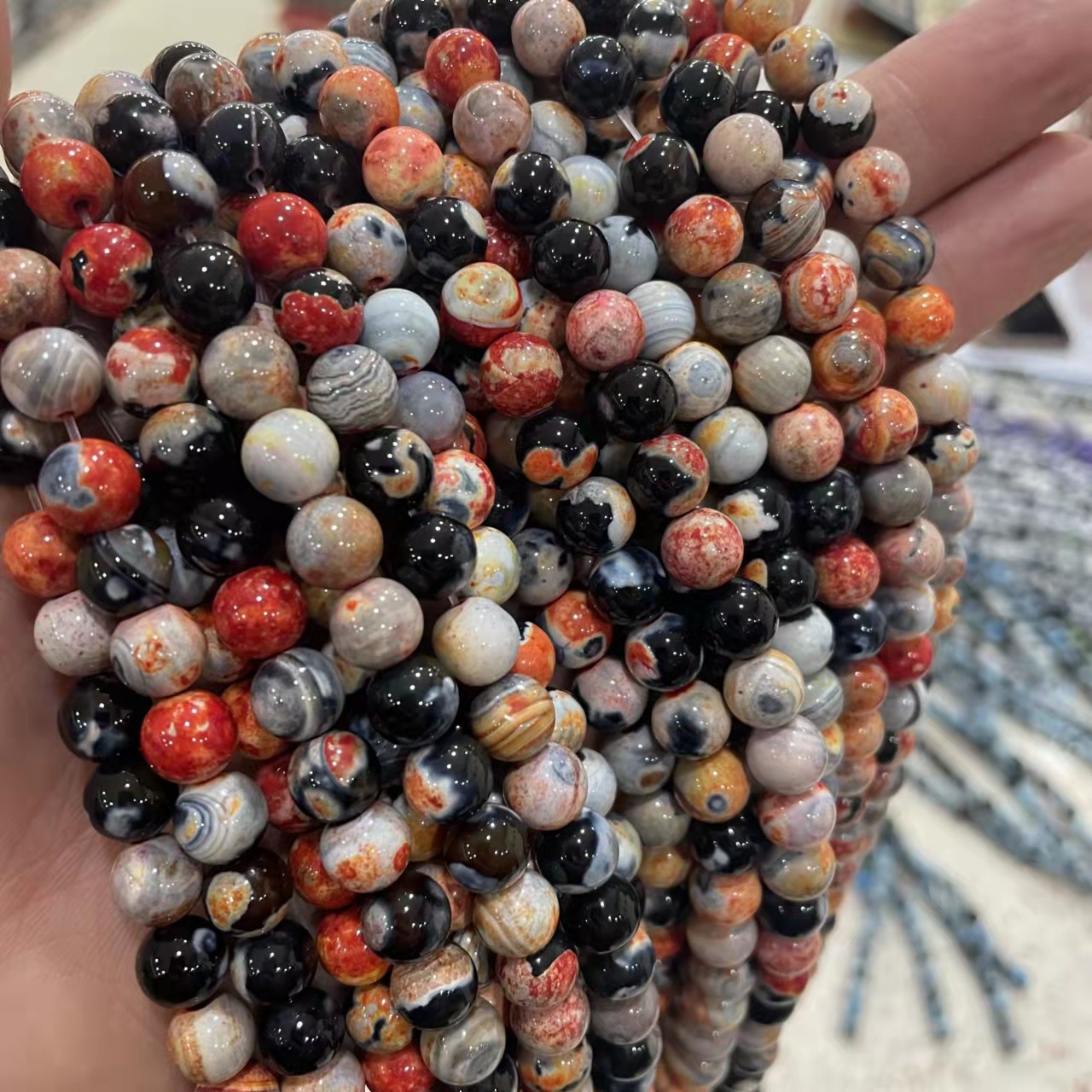 Picture of Douyin Hot Selling Natural Red Fire Agate Beads Loose Beads Agate Stone DIY Handmade Semi-Finished Bracelet Necklace