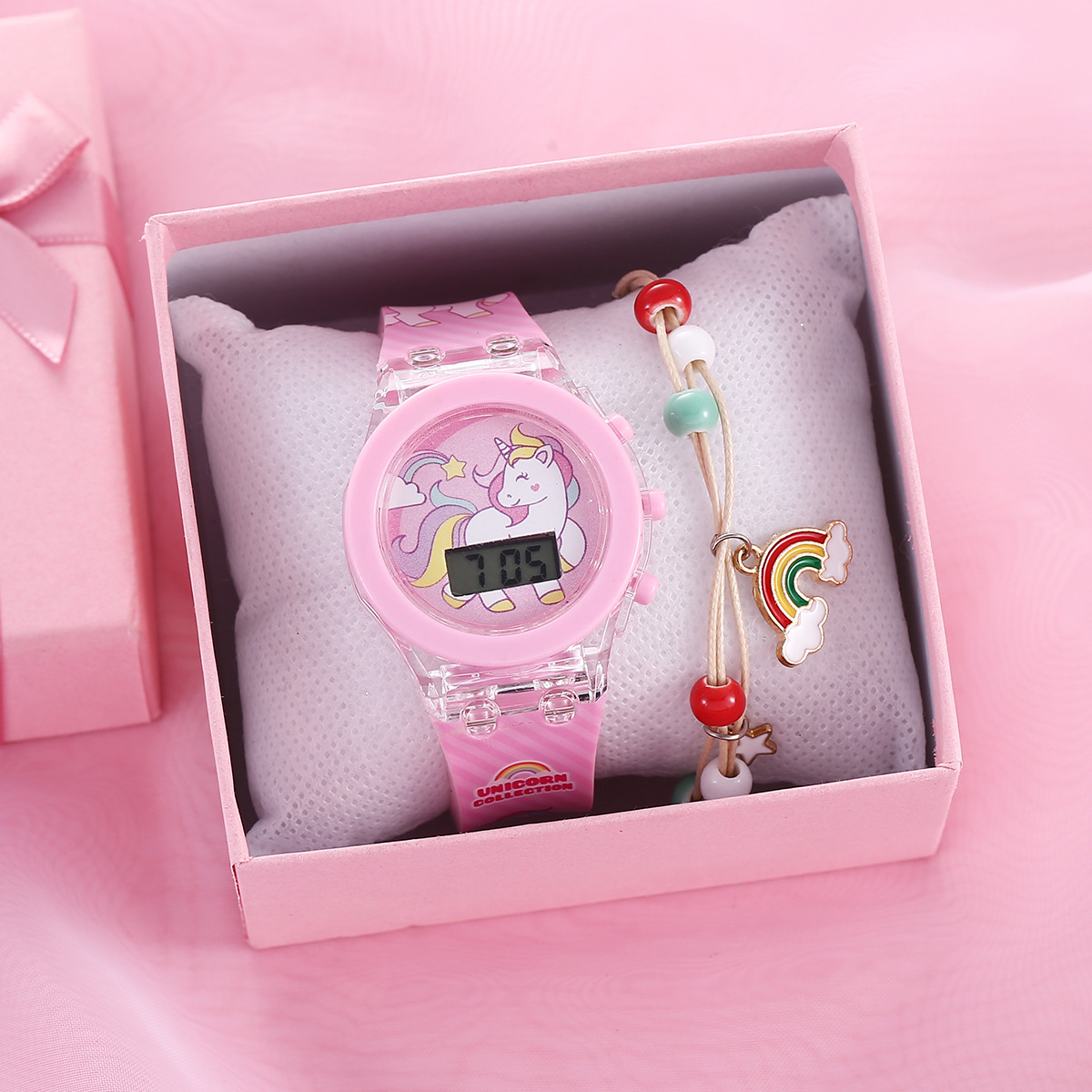 A06976-1 luminous watch unicorn luminous silicone electronic watch with bracelet 2 pcs/set box