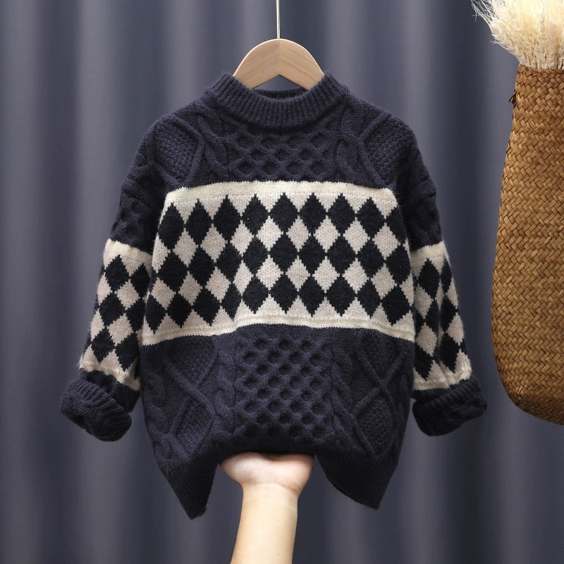 Boys' Casual Sweater Autumn and Winter 8 to 12 Years Old Winter Wear Warm Knitwear Sweater Children's Base Shirt