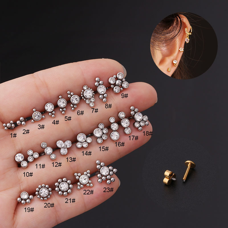 Stainless steel welding ball diamond 1.2*6/8mm inner teeth lip nail ear nail puncture jewelry punk puncture jewelry