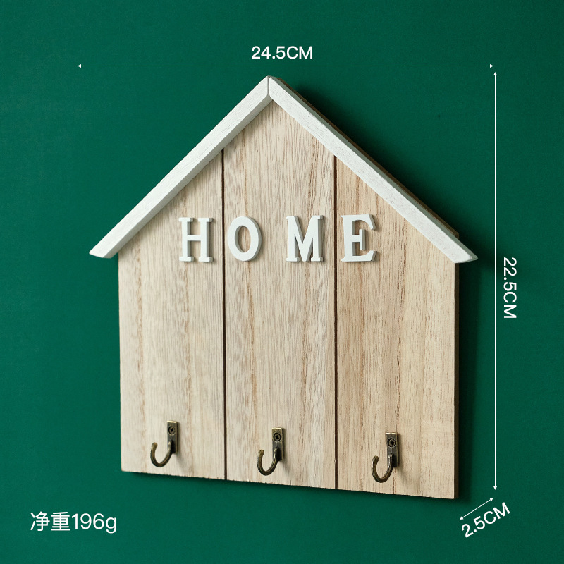 Picture of Creative Home Decoration Key Storage Rack Door Hook Punch-Free Wall Wooden Coat and Hat Key Hook