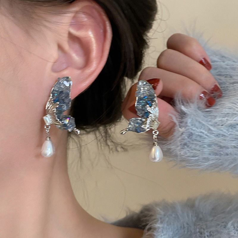 Super Fairy Butterfly Wings Pearl Earrings Women's Trendy Spring and Summer Niche Design Sense Earrings Light Luxury Elegant Elegant Ear Jewelry