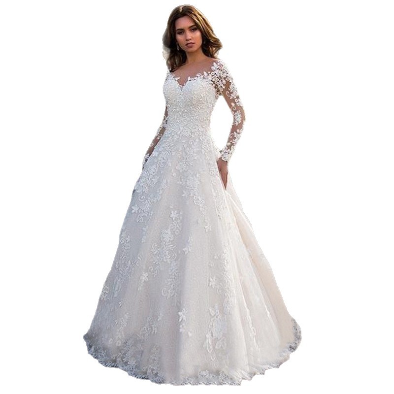 Picture of 2025 Cross-Border Spring New European and American Clothing Amazon Long-Sleeved One-Shoulder Bridal Wedding Dress Long Skirt