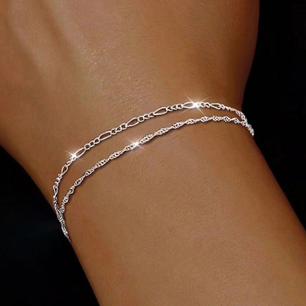 Cross-border Europe and the United States fresh side chain double bracelet female temperament niche Korean version of sweet design hand jewelry wholesale