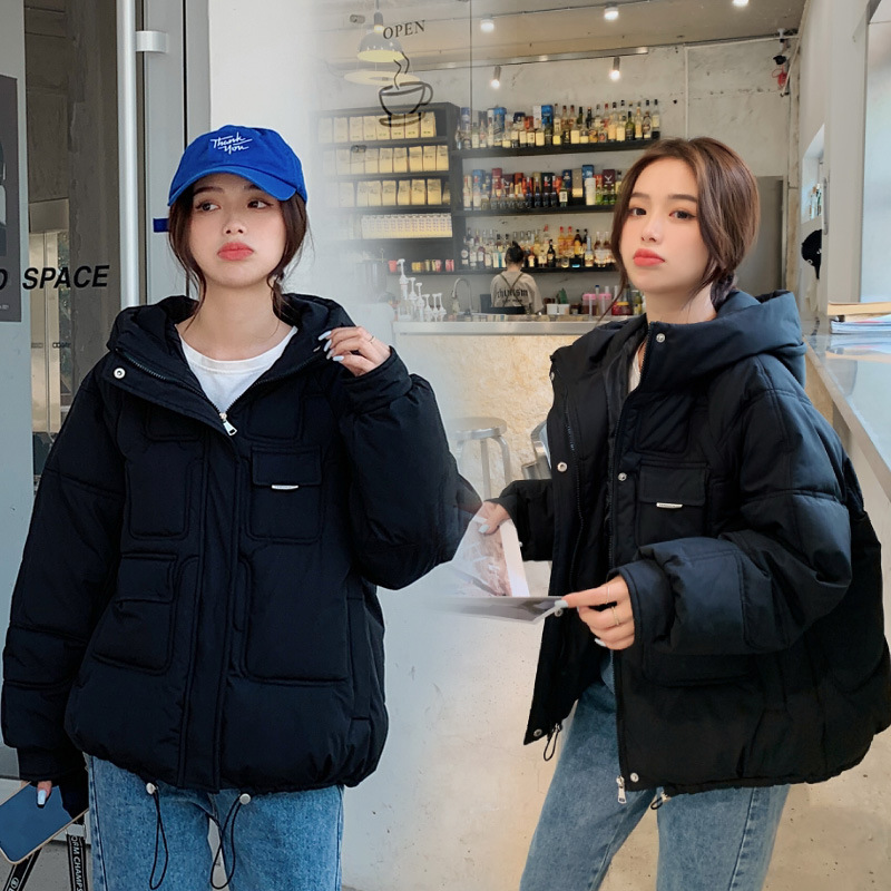 Picture of 2022 New Short Hooded Pocket Down Cotton Clothes Women's Clothing Students Winter Loose Large Size Thick Coat Coat Trendy