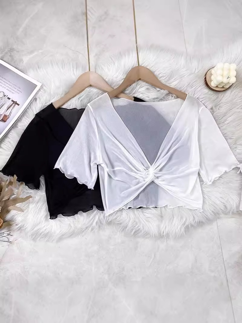 Picture of Summer Lace Mesh Small Shawl Sun Protection Clothing Women's Sling Skirt Short-sleeved Jacket Thin Ice Silk Small Waistcoat Cardigan
