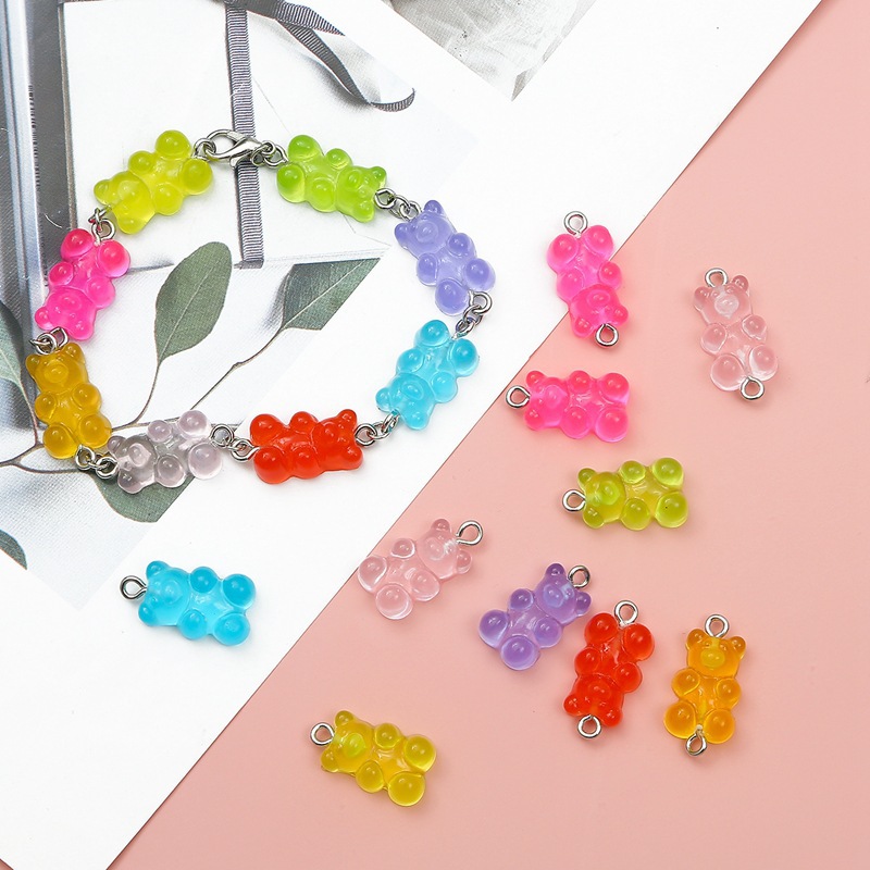 Picture of Transparent Candy Color Resin Bear Accessories Handmade DIY Homemade Bracelet Earrings Jewelry Keychain Pendant Material