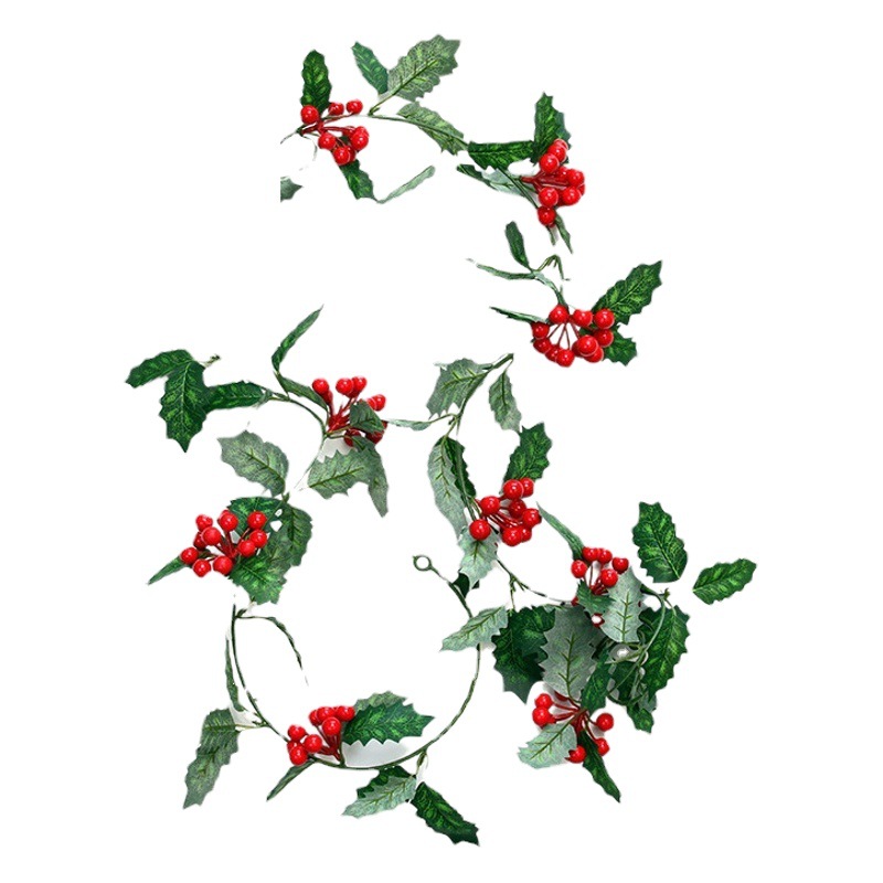 Amazon New Christmas Atmosphere Decoration Home Decoration Simulation Vine Scenic Area Decoration Wall Hanging Red Fruit Rattan