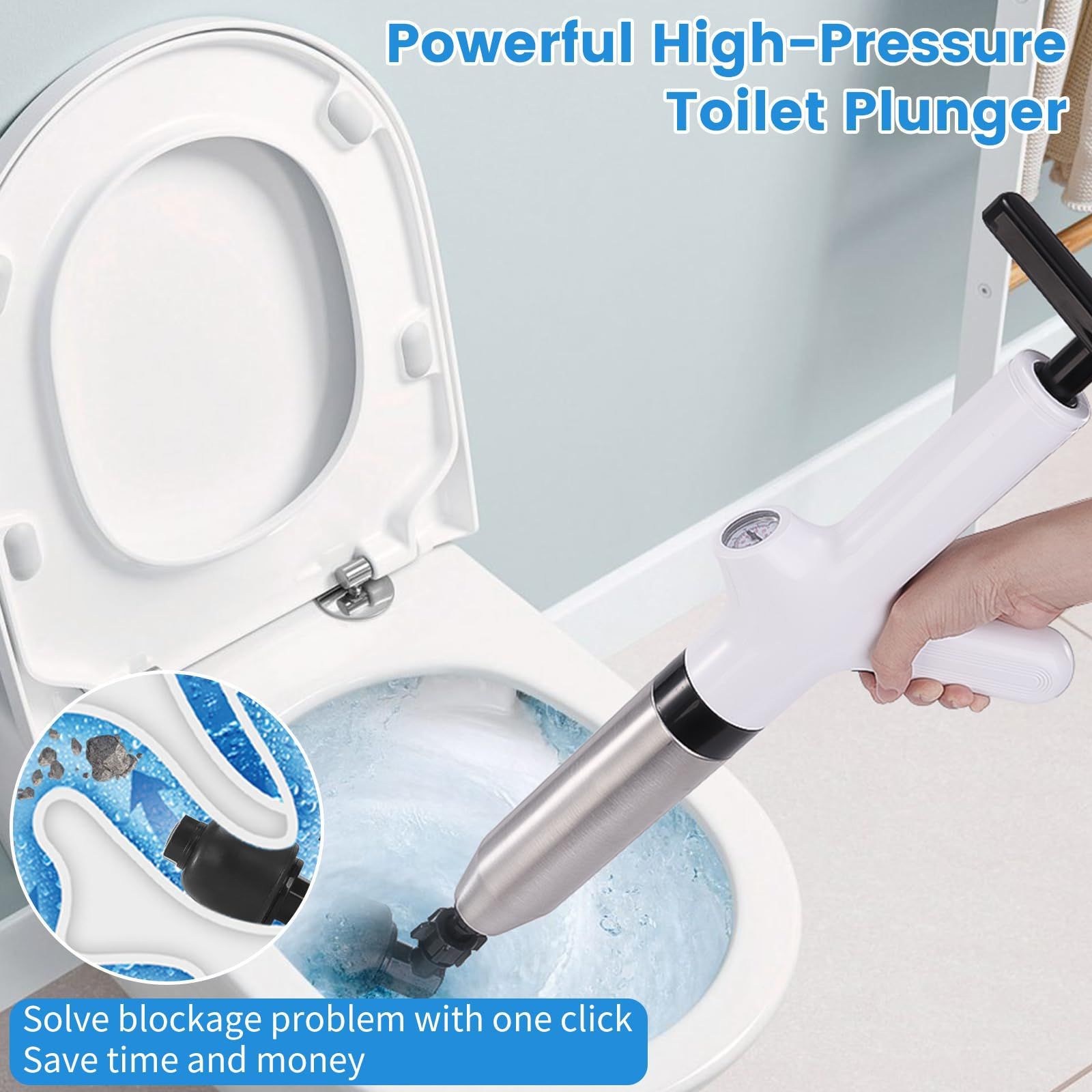 Picture of New Stainless Steel Toilet Dredge Sewer Blockage Artifact Poke Toilet Household Pipe Pneumatic One-shot