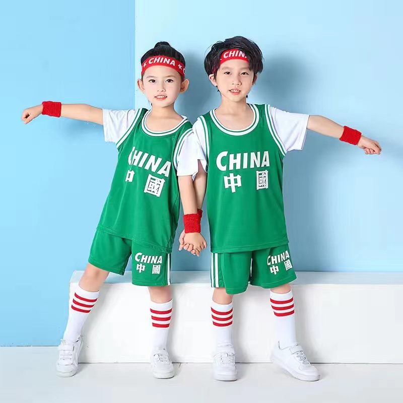 Picture of Children's Basketball Uniform Set for Boys and Girls Quick-Drying Sports Vest Youth Student Short-Sleeved Training Uniform Football Jersey