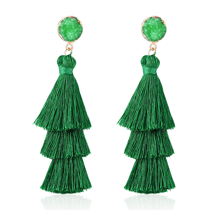 Picture of European and American Foreign Trade popular high-end fashion bohemian three-layer tassel earrings simple temperament exaggerated earrings for women