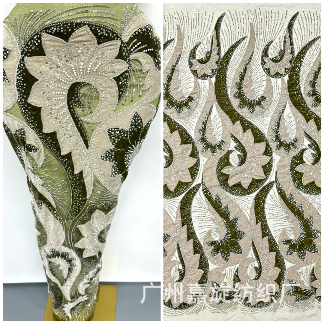 French luxury dress bead tube fabric two-color heavy-duty wedding dress sexy fashion catwalk costume lace Beaded