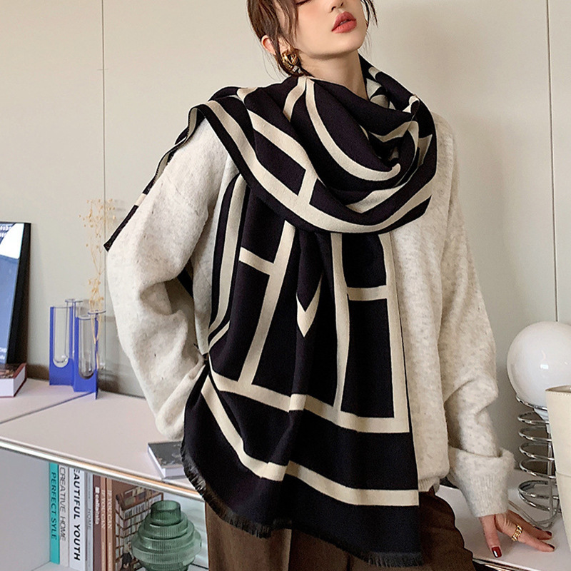 Picture of 2024 New Fashionable Big-Name Versatile Orange High-End Wool Cashmere Shawl Scarf for Women Winter Dual Use