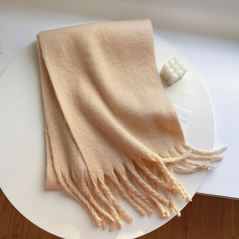 Picture of Winter monochrome plush heavy weight soft fluffy lazy wind solid color large pulled wool warm scarf for students couple