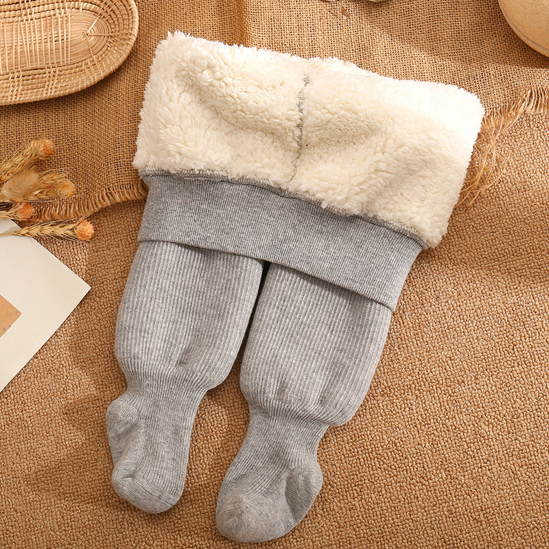 Picture of Girls' Leggings Autumn and Winter fleece-lined Baby Pantyhose Baby Warm Solid Color Children Pantyhose Thickened One-piece Pants