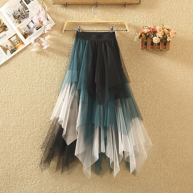 Picture of Irregular Mesh Skirt Women's Mid-length 2025 Spring New Veil Skirt High Waist All-match Slimming Skirt