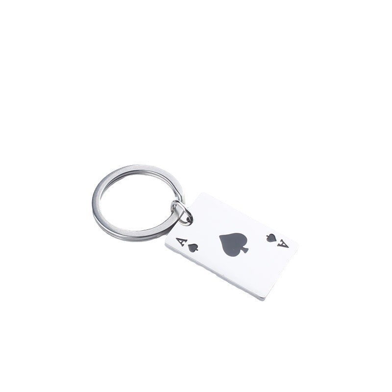 Picture of Heart-shaped red peach a playing card keychain creative simple stainless steel metal key chain ring schoolbag pendant accessories