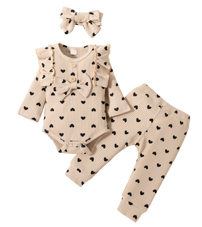 Picture of European and American Ins Export Spring & Fall Baby Girl Heart Long-Sleeved Harem + Pants + Hairband Headband Princess Three-Piece Suit