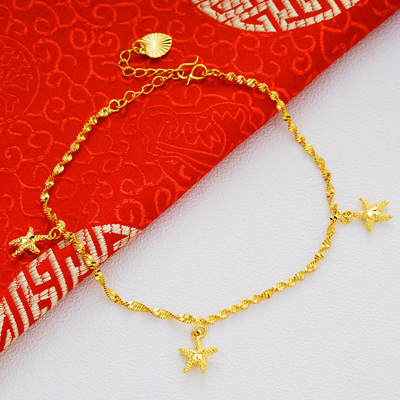 Picture of Vietnam Sand Gold Fashion Anklet Brass Plated 24k Gold Bell Double-Layer Turn & Bead Foot Ornaments Women's Foreign Trade Euro Gold
