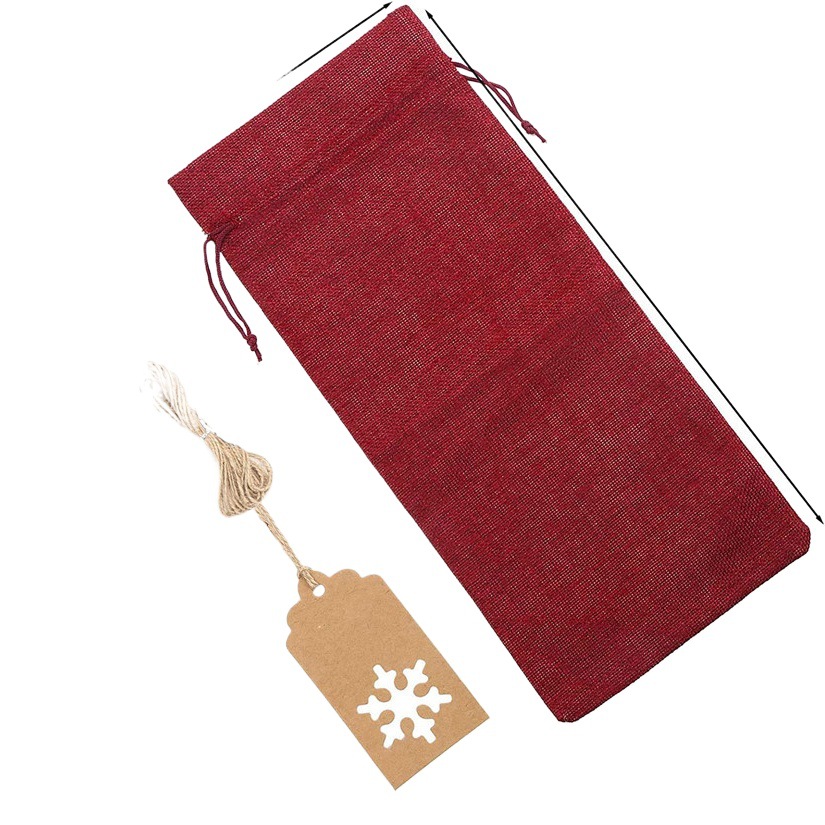 Amazon hot sale 12PCs linen red wine bag suit tag red wine packaging bag linen drawstring bag in stock