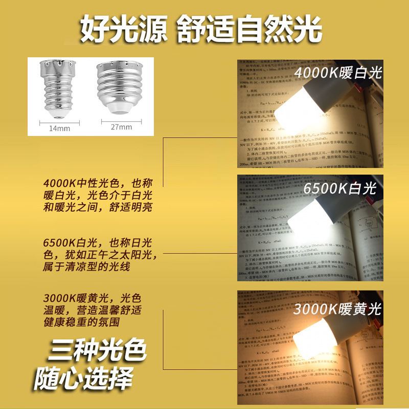 Picture of Wholesale LED bulb cylindrical super bright screw e27 E14 b22 household energy-saving white light warm white light source lighting lamp