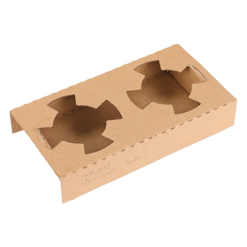 Coffee Beverage Delivery Packaging Corrugated Cup Holder Tearable Double Cup Removable Pulp Tray Drink Packaging Base Cup Holder