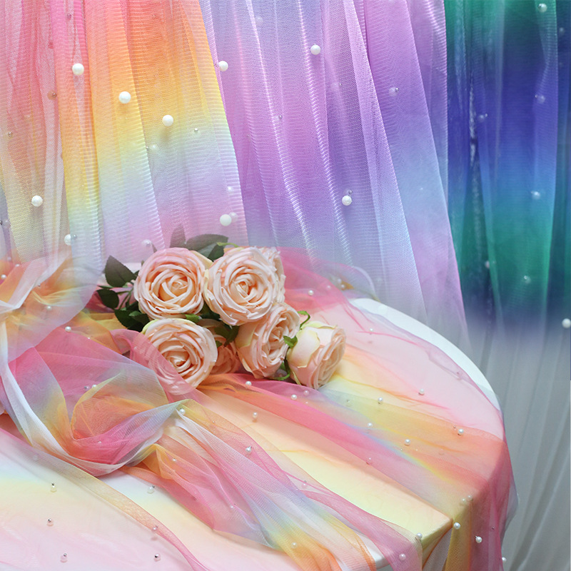 AIF Pearl Mesh Beaded Soft Yarn Hansen Gradient Rainbow Hair Accessories Material Children's Clothing Women's Clothing Fabric Decoration