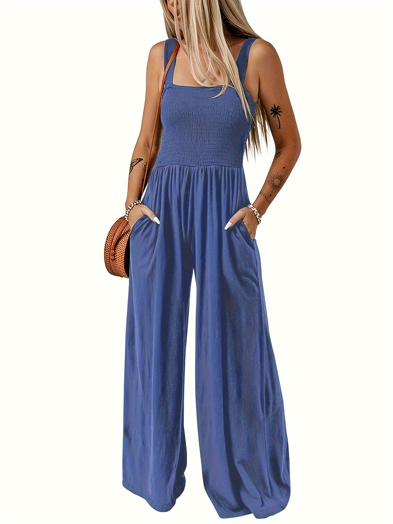 2024 Autumn and Winter New Amazon Upper Body Dress Solid Color Wide Leg Pants Simple Commuting Style High Waist Suspenders