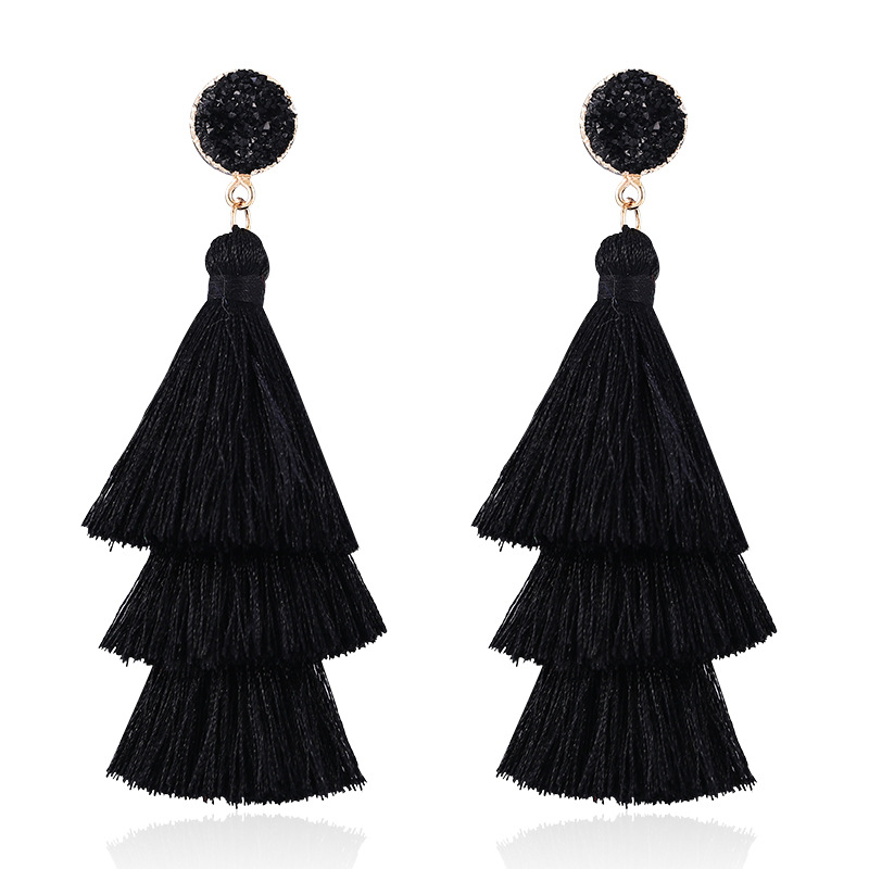Picture of European and American Foreign Trade popular high-end fashion bohemian three-layer tassel earrings simple temperament exaggerated earrings for women
