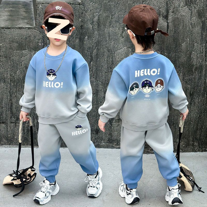 Boys' Spring and Autumn New Gradient Sweatshirt Pants Two-piece Set 2024 New Korean Sports suit for Middle and Small Children