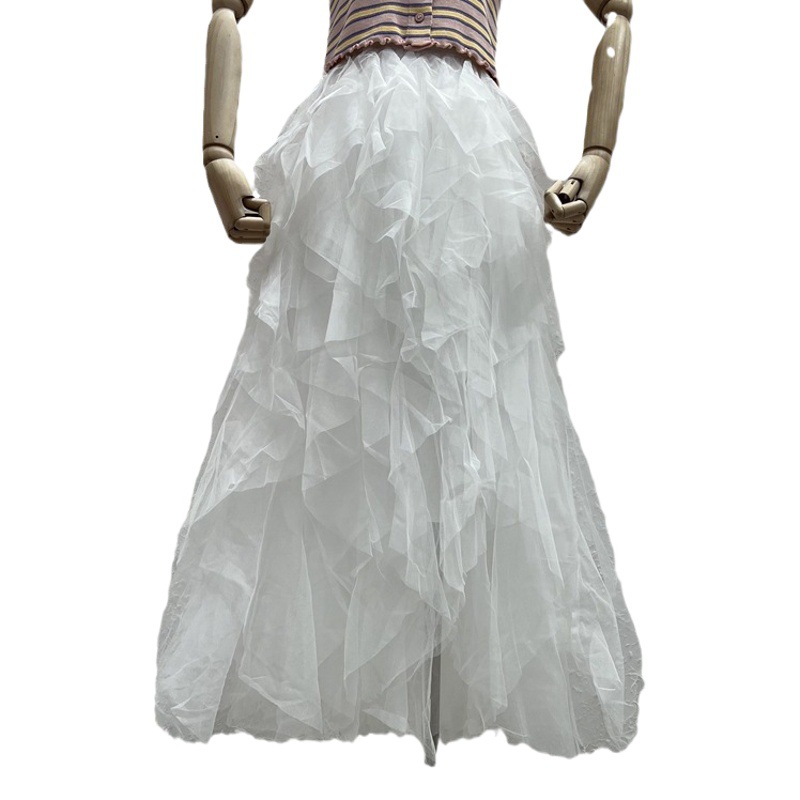 Heavy Craftsmanship Wavy Asymmetrical Layered Cake Skirt Mesh Puffy Skirt High Waist Fairy Long Skirt