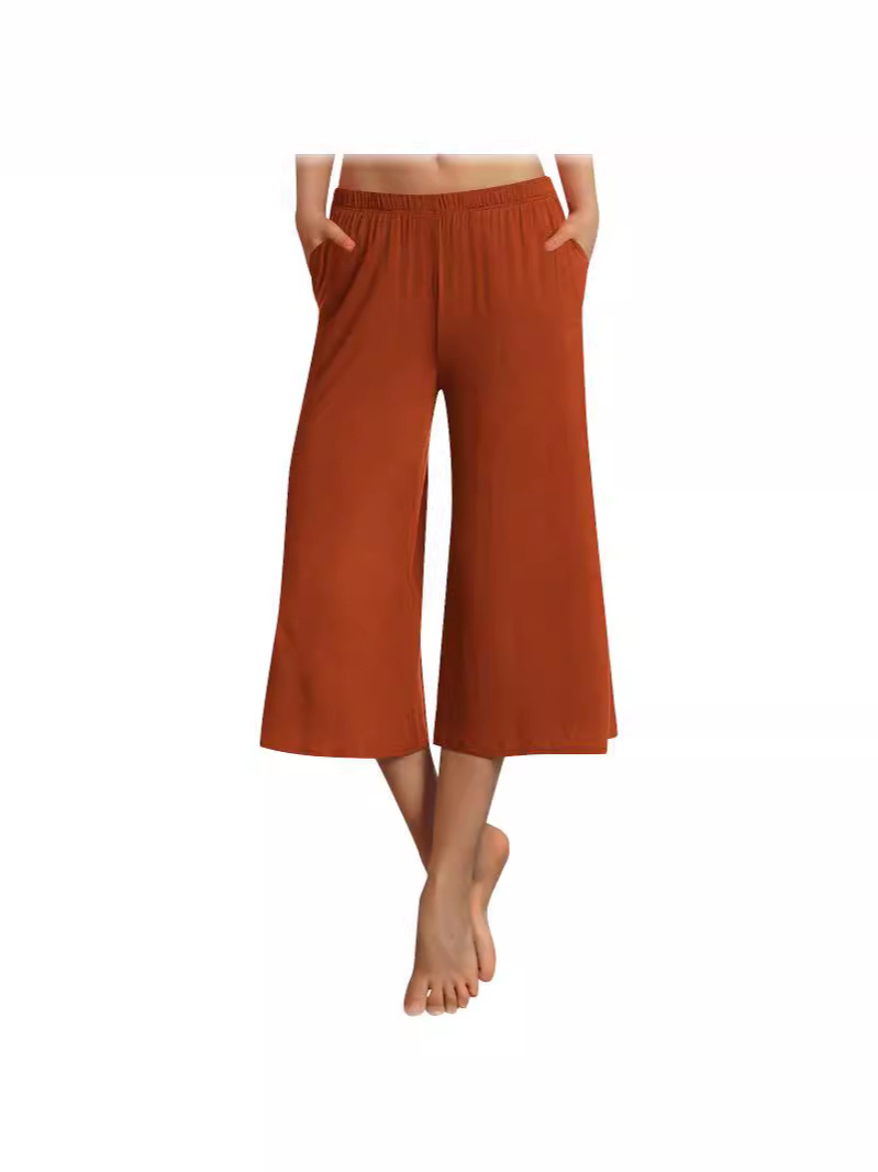 Amazon Cross-border New Women's Solid Color Wide Leg Pants Pocket Capri Casual Pants Plus Plus Lazy Pants