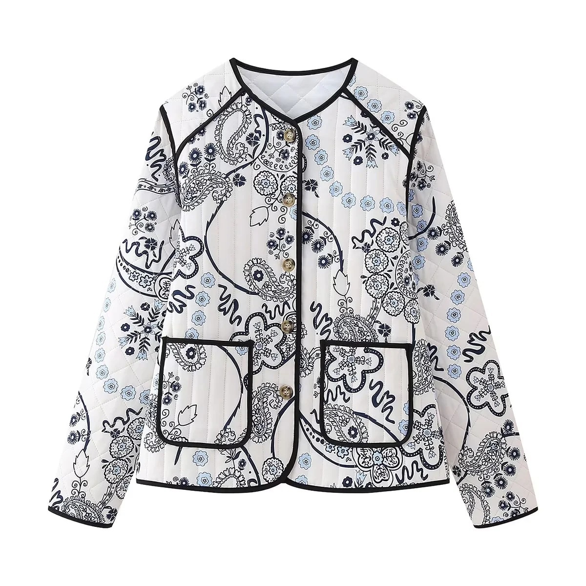 Picture of Y5838 European and American Women's 2023 Autumn New Printed Loose Quilted Cotton Jacket Casual All-match Lightweight
