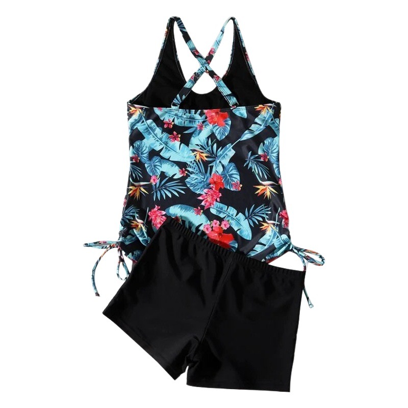 2022 new European and American sexy split bikini Tankini high waist boxers floral swimwear solid color swimsuit