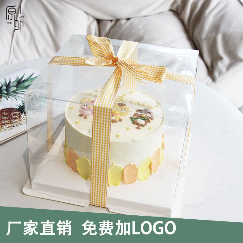 Cake Box Wholesale 4/6/8/10/ 12inch Single Layer Double Layer Heightened Plastic Birthday Transparent Three-In-One Baking