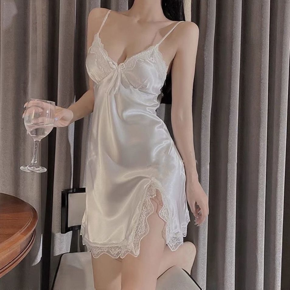 Picture of Spring and Summer new private lace sexy pajamas women's satin chiffon strap nightdress hot temptation home wear pure desire